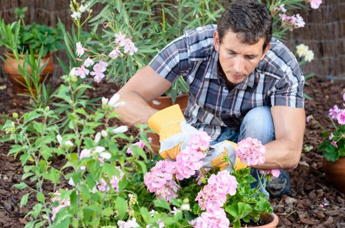 Workers wearing PPE during garden maintenance